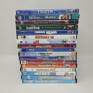 Lot of 17 Kids DVDs Disney Frozen Treasure Planet Finding Nemo Veggie Tales Etc